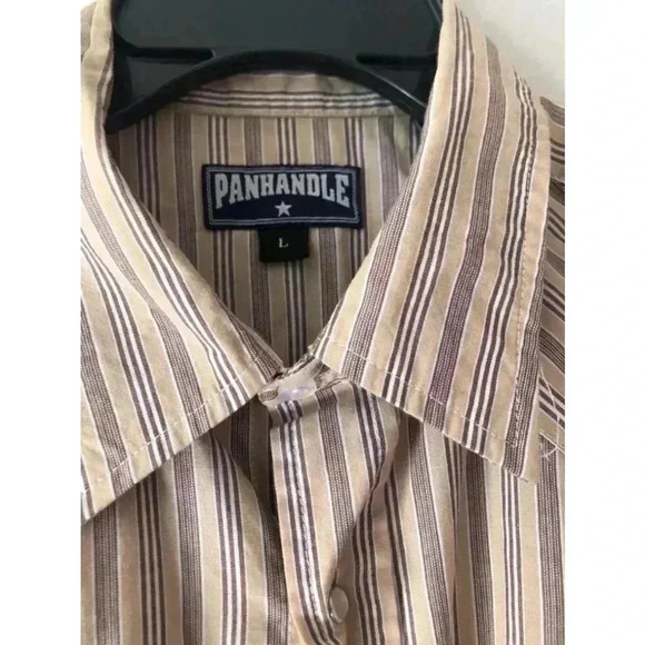 Men's Panhandle Shirt, Tan & Brown Striped, Size L - Picture 2 of 2